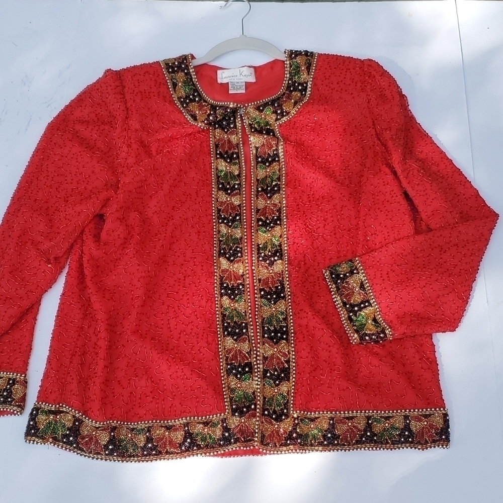 Lawrence Kozar Beaded Jacket bows on trim perfect condition Large